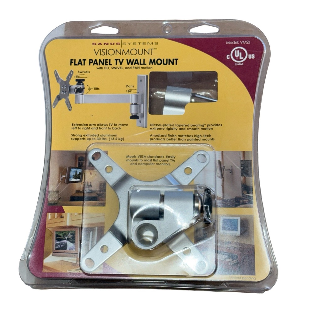 Sanus‎ Systems VisionMount VM2s Flat Panel TV Wall Mount Tilt Swivel Pan Silver